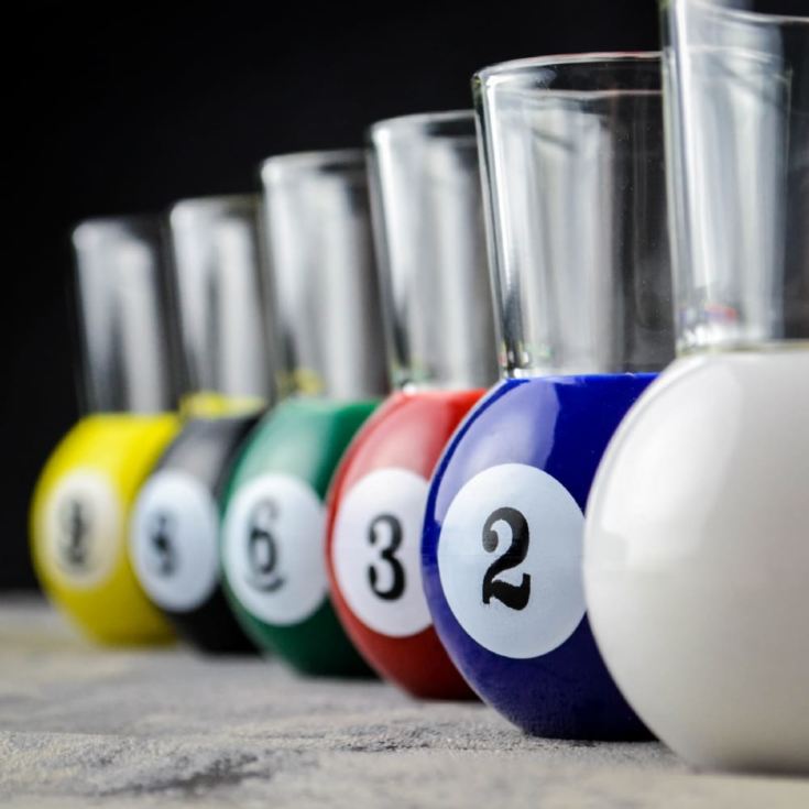 Billiards Shot Glasses, Multi-Colour Set of 9