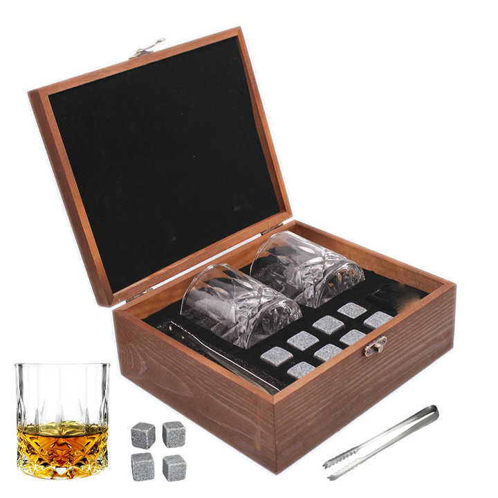 Wooden Whisky Glass Set with Chilling Stones