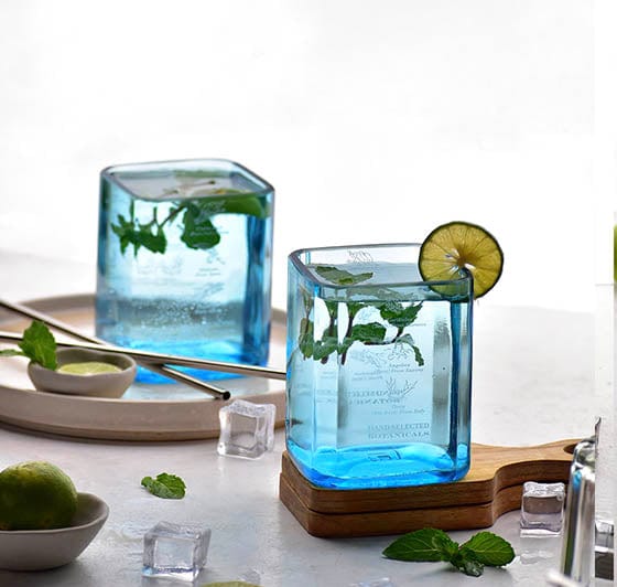 Upcycled Bombay Sapphire Glasses