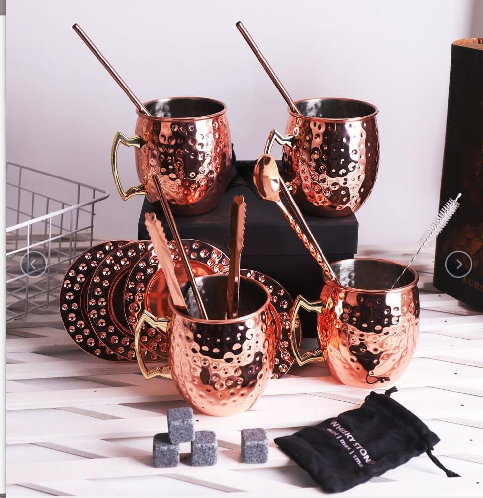 Gift Set of 4 Moscow Mule Cups with straws and cleaner