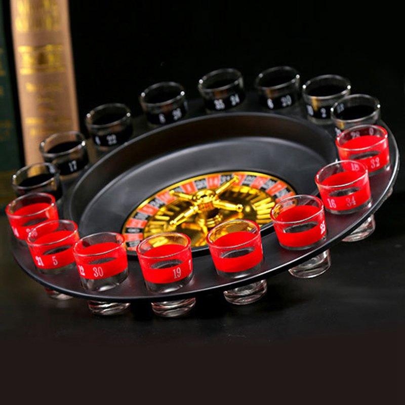 Roulette Wheel With 16 Shot Glasses