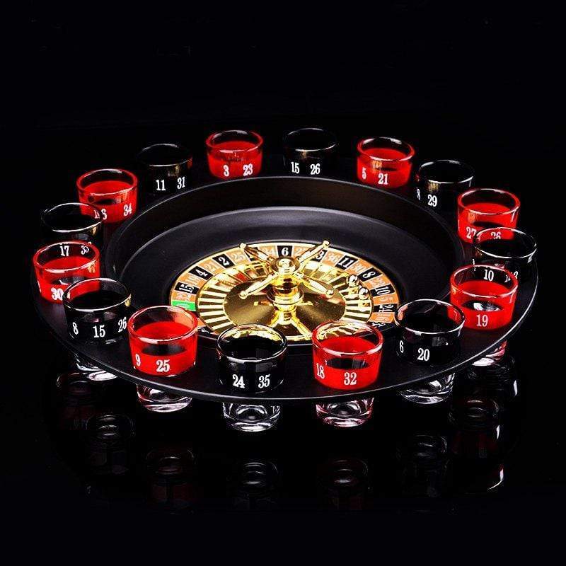 Roulette Wheel With 16 Shot Glasses