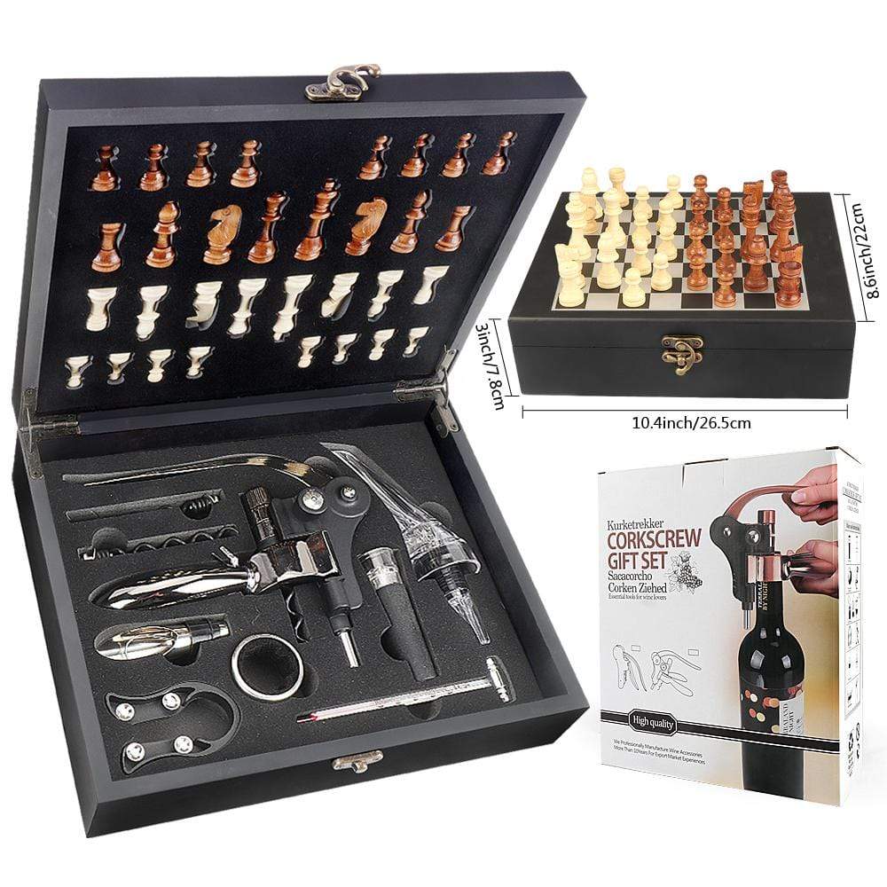 Wine Accessory Gift Set Black with Chess