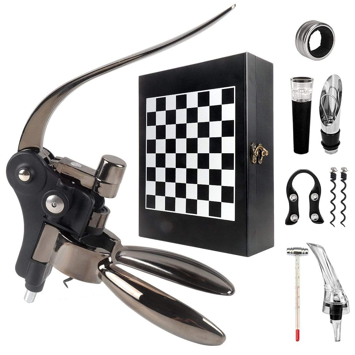 Wine Accessory Gift Set Black with Chess