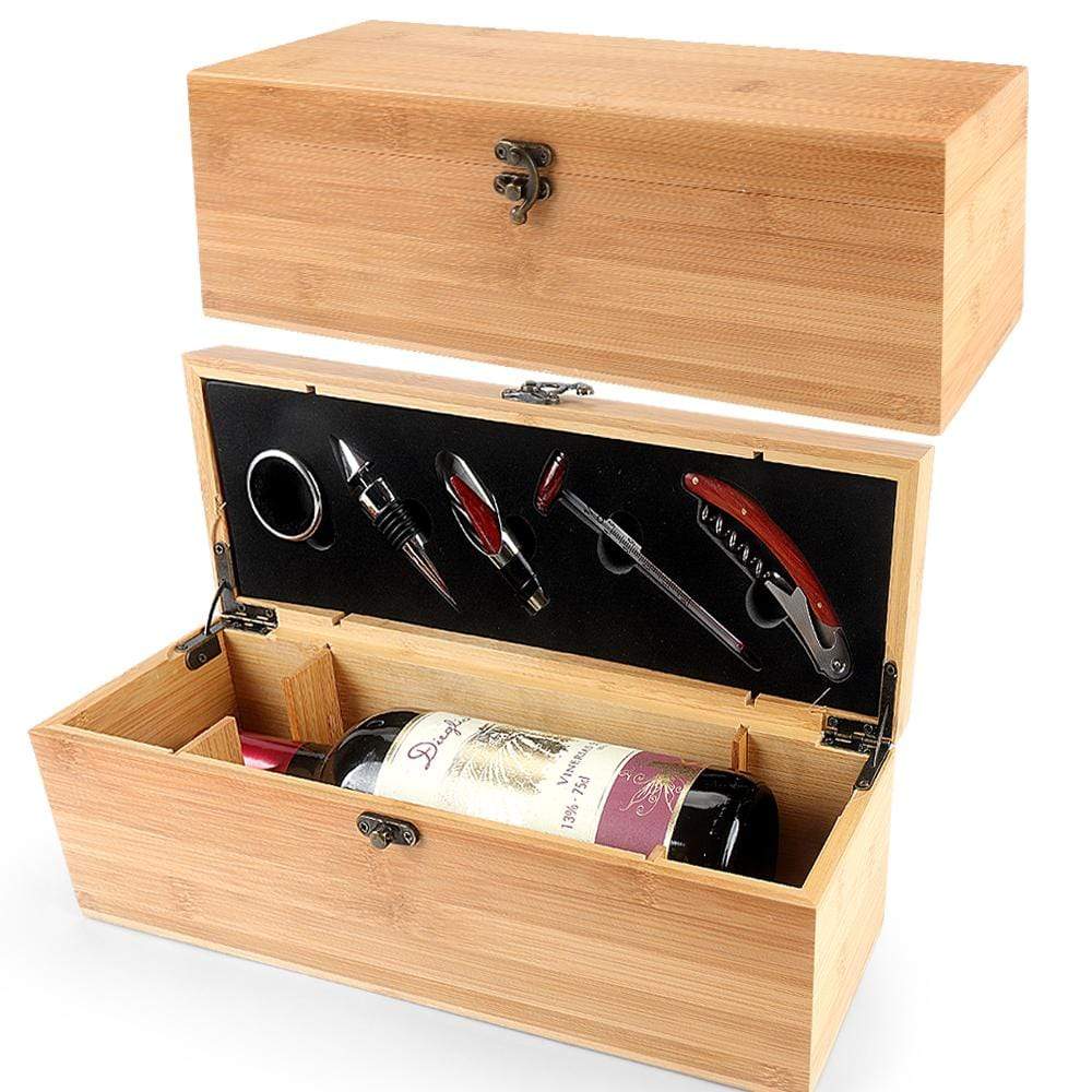 Wine Carry Box Gift Bag Wooden With Accessories