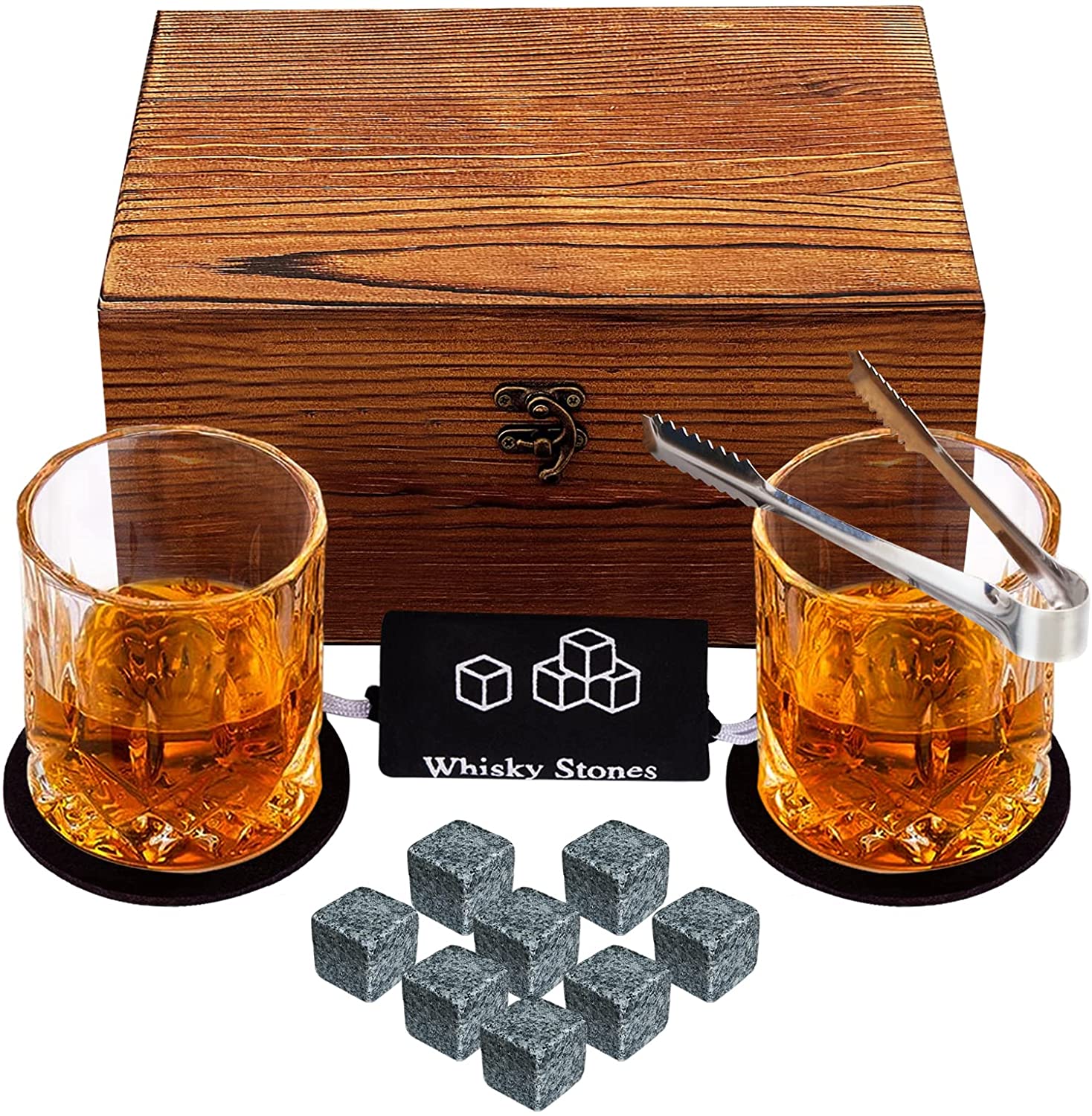 Wooden Whisky Glass Set with Chilling Stones
